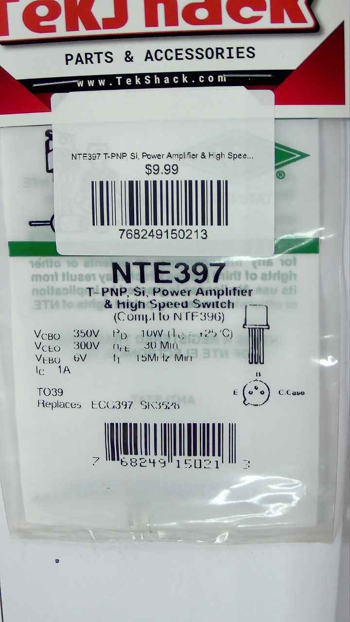 NTE397 T-PNP, Si, Power Amplifier & High Speed Switch NTE
