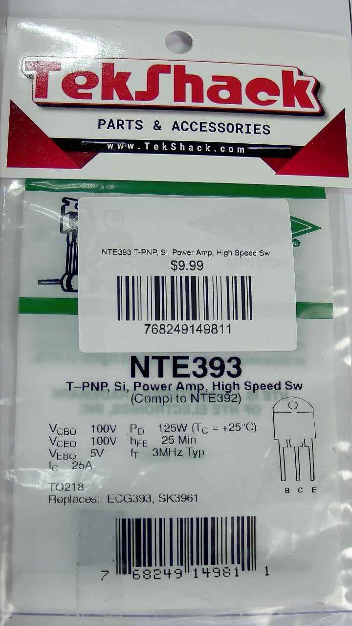 NTE393 T-PNP, Si, Power Amp, High Speed Sw NTE