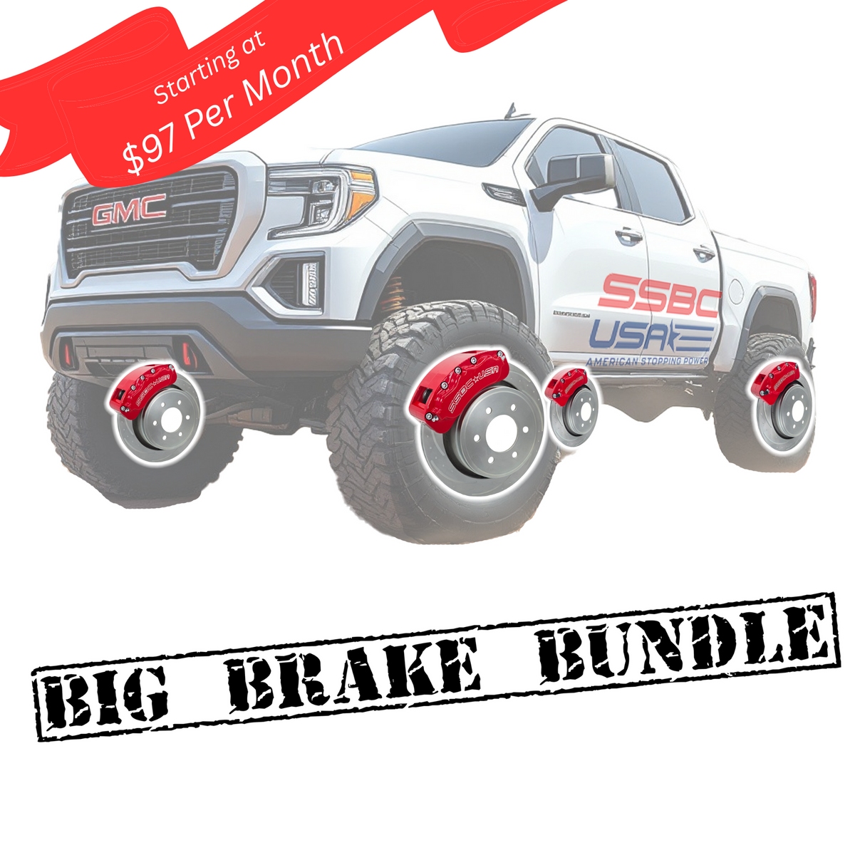 American Made 4 Wheel Brawler LT Direct Fit Billet Aluminum Big Brake Bundle. Red A415-3031R-BBB