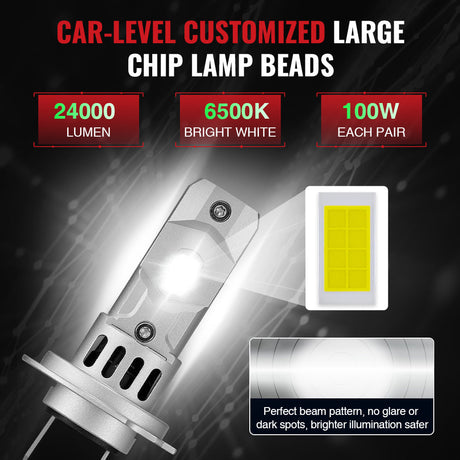 X3S H7 100W 6500K 24000LM White IP67 LED Headlight Bulbs 2Pcs Flashark