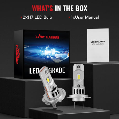 X3S H7 100W 6500K 24000LM White IP67 LED Headlight Bulbs 2Pcs Flashark