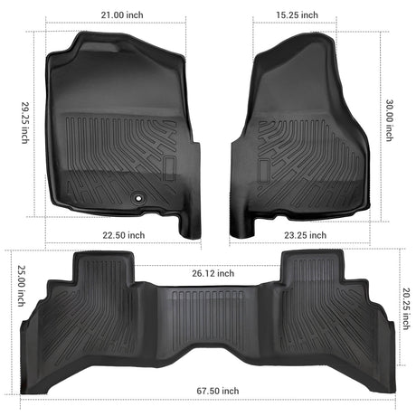 Trucktok Dodge Ram 2002-2008 1500 & 2003-2009 2500 3500 Crew Cab (Quad Cab) All-Weather Floor Mats TruckTok
