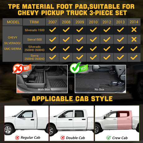 Trucktok Silverado Sierra 2007-2013 1500 & 2007-2014 2500HD 3500HD Crew Cab All-Weather TPE Floor Mats TruckTok