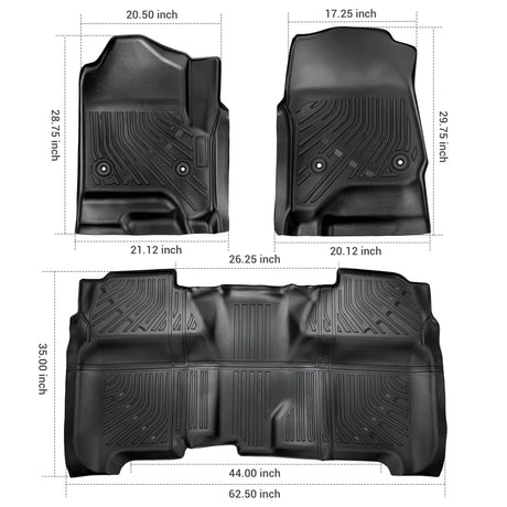 Trucktok Silverado Sierra 2014-2018 1500 & 2015-2019 2500HD 3500HD Crew Cab All-Weather TPE Floor Mats TruckTok