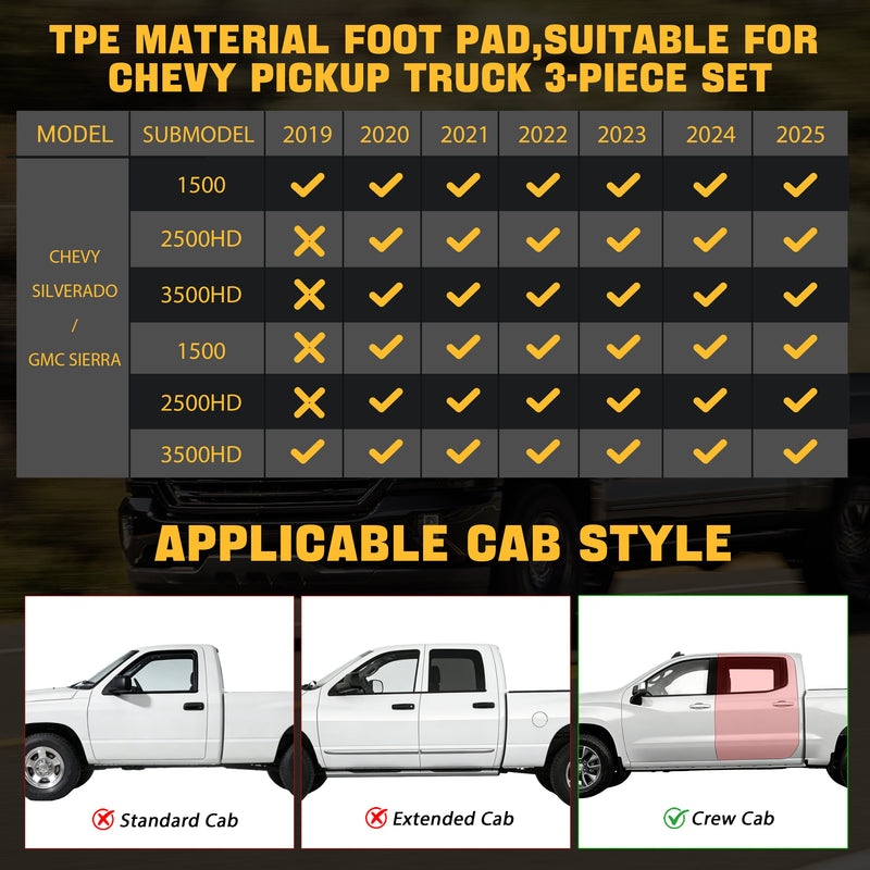 Trucktok Silverado Sierra 2019-2025 1500 & 2020-2025 2500HD 3500HD Crew Cab All-Weather TPE Floor Mats TruckTok