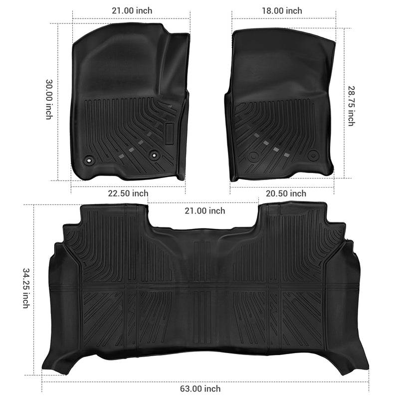 Trucktok Silverado Sierra 2019-2025 1500 & 2020-2025 2500HD 3500HD Crew Cab All-Weather TPE Floor Mats TruckTok