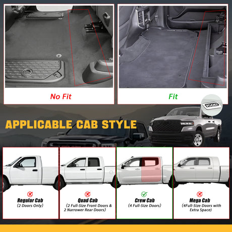 Trucktok 2025-2026 Dodge Ram 1500 Crew Cab with Storage All-Weather TPE Floor Mats TruckTok