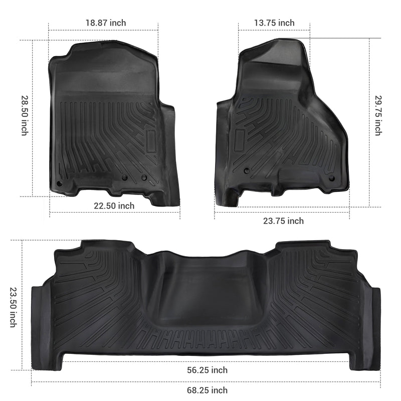 Trucktok 2010-2018 Dodge Ram 2500 3500 Mega Cab All-Weather TPE Floor Mats TruckTok