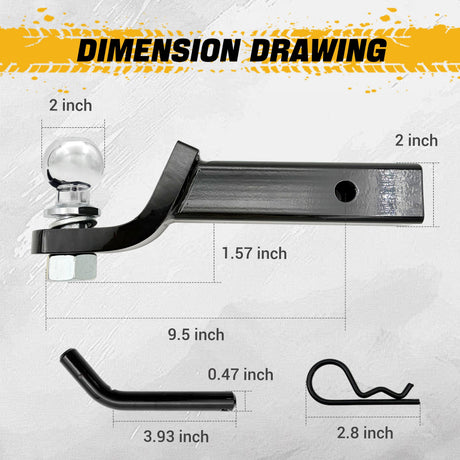 Trucktok 2" Receiver Hitch Ball Mount with 6,000 lbs GTW & Hitch Pin TruckTok