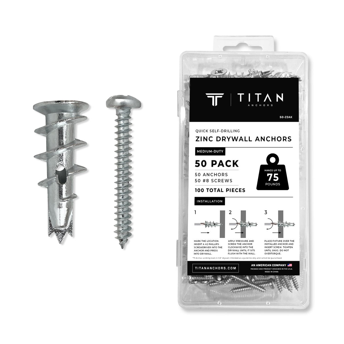 Self-Drilling Zinc Drywall Anchors with #8 Screws
