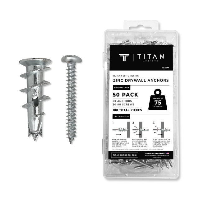 Self-Drilling Zinc Drywall Anchors with #8 Screws