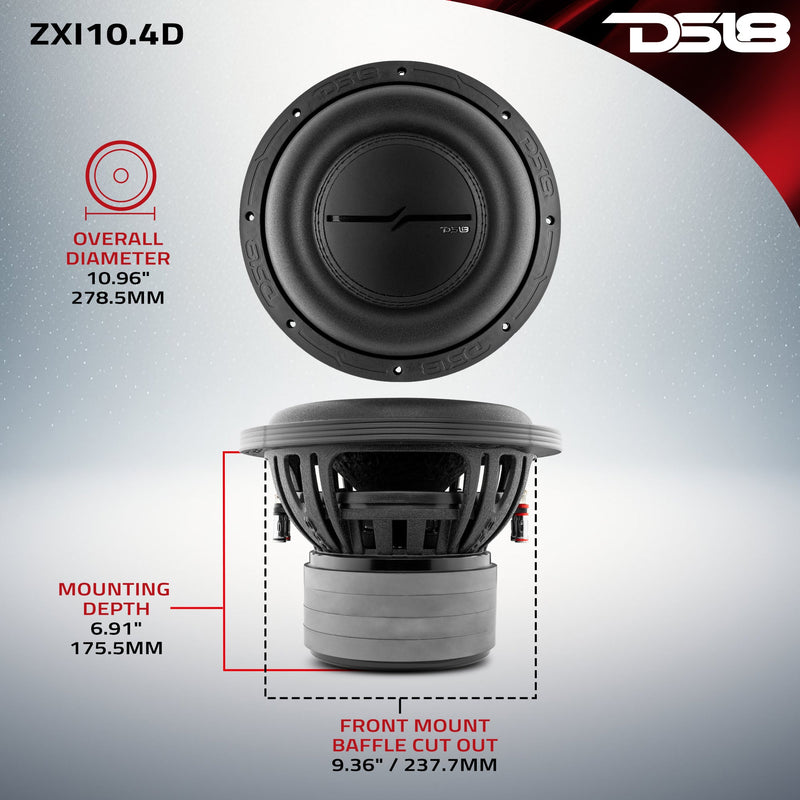 ZXI 10" High Excursion Subwoofer Quad Stacked Magnets | 800W RMS DVC 4-Ohm