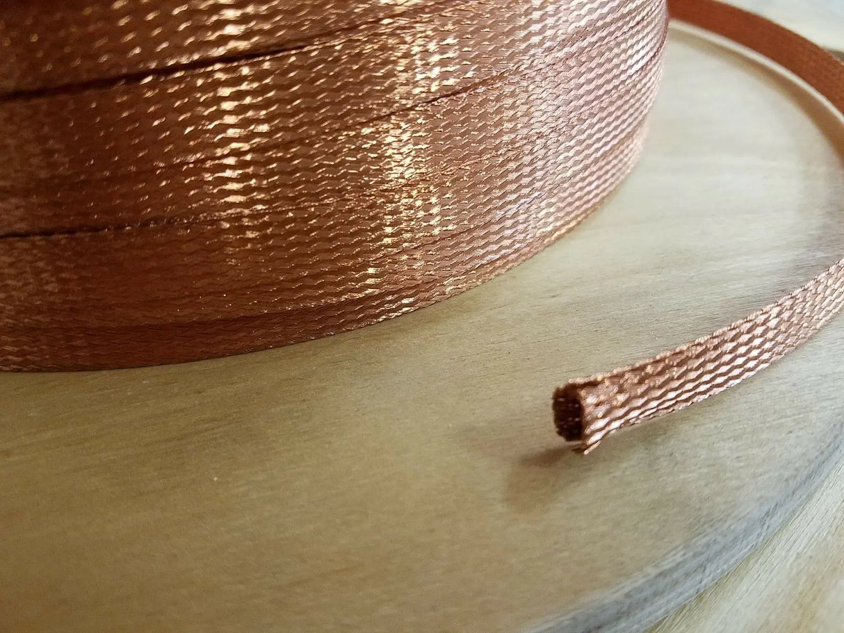1000 FEET 3/8" BRAIDED GROUND STRAP GROUNDING Bare Copper Flat Braid MADE IN USA ACDC Wire And Supply