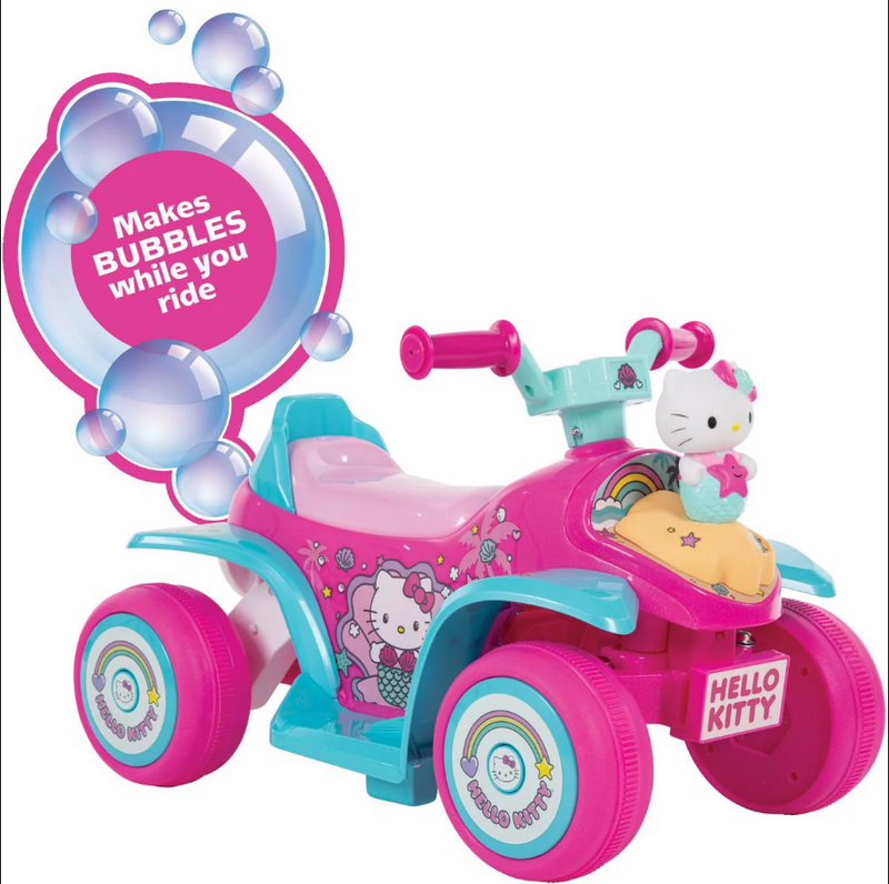 Adorable Pink Hello Kitty 4 Wheeler Electric Ride-On Car with Bubble Blowing Feature for Girls