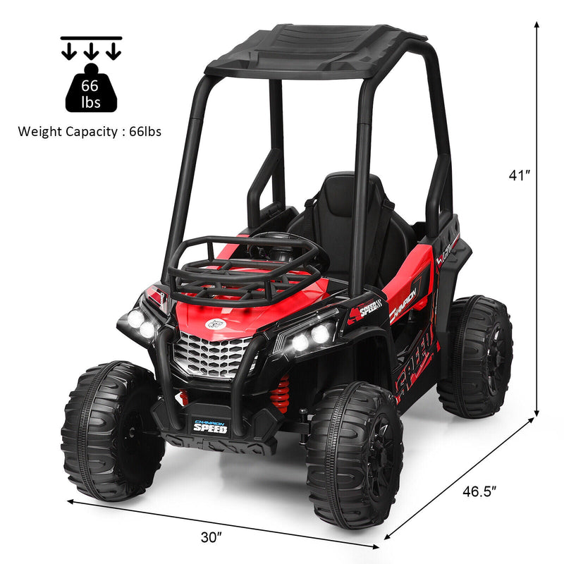 Adventure-Ready 12V Off-Road UTV Truck for Kids with RC Control, MP3 Player, and Lights - Red
