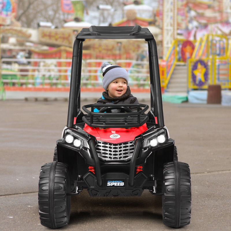 Adventure-Ready 12V Off-Road UTV Truck for Kids with RC Control, MP3 Player, and Lights - Red