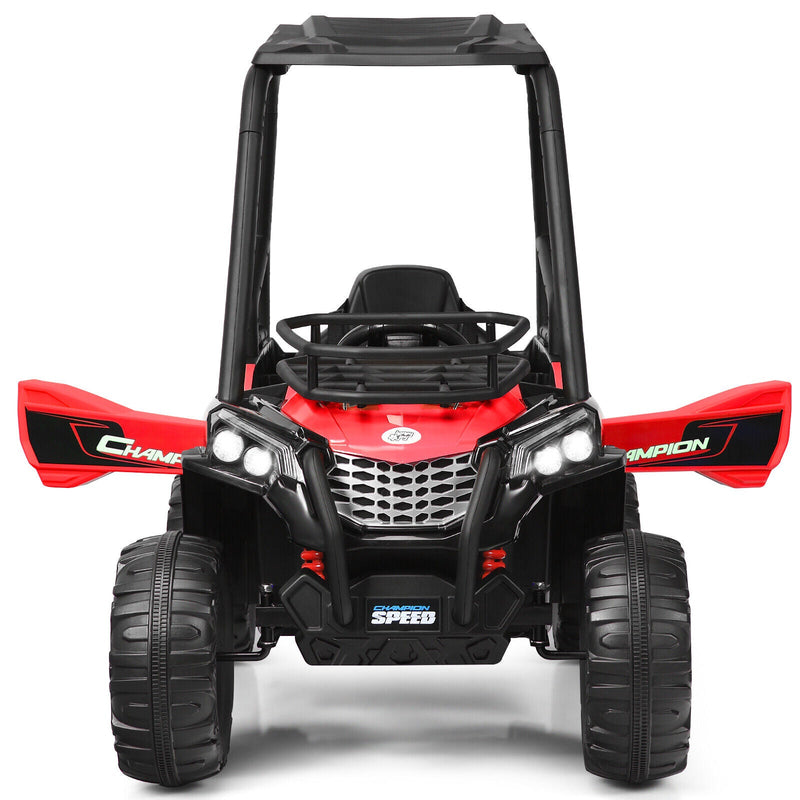 Adventure-Ready 12V Off-Road UTV Truck for Kids with RC Control, MP3 Player, and Lights - Red