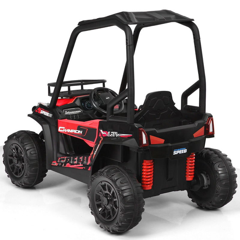 Adventure-Ready 12V Off-Road UTV Truck for Kids with RC Control, MP3 Player, and Lights - Red