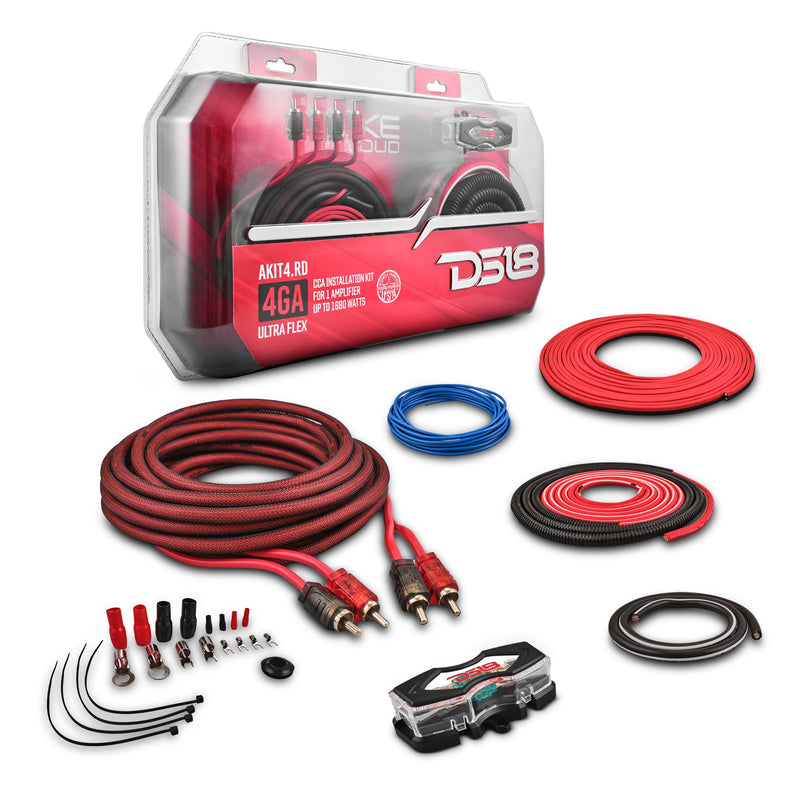 4-GA Amplifier Installation Wiring Kit - Red