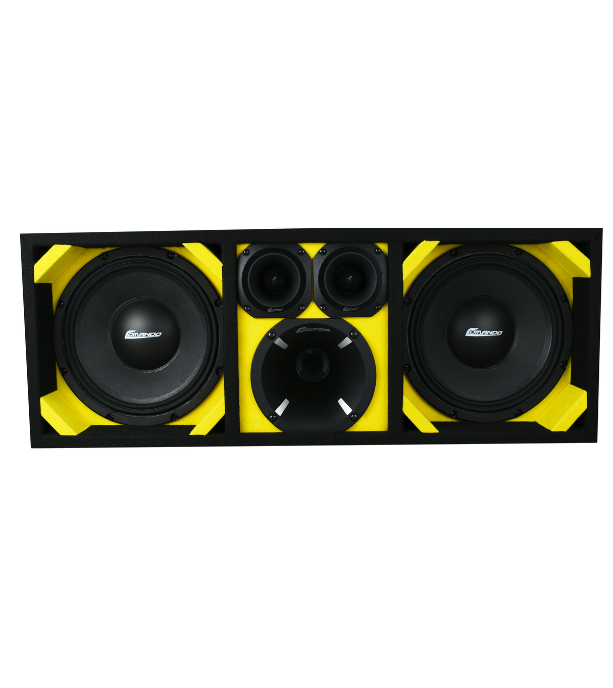 KTPON-210YELLOW / DUAL 10" YELLOW/BLACK  LOADED PORTED BOX (With Tweeters + Driver) Comando Audio Inc.