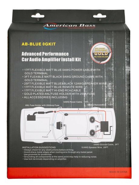 American Bass 0 Gauge Complete CCA (Copper Clad Aluminum) Amplifier Wiring Kit - Car Audio Amp Install Kit with Power, Ground & RCA Cables