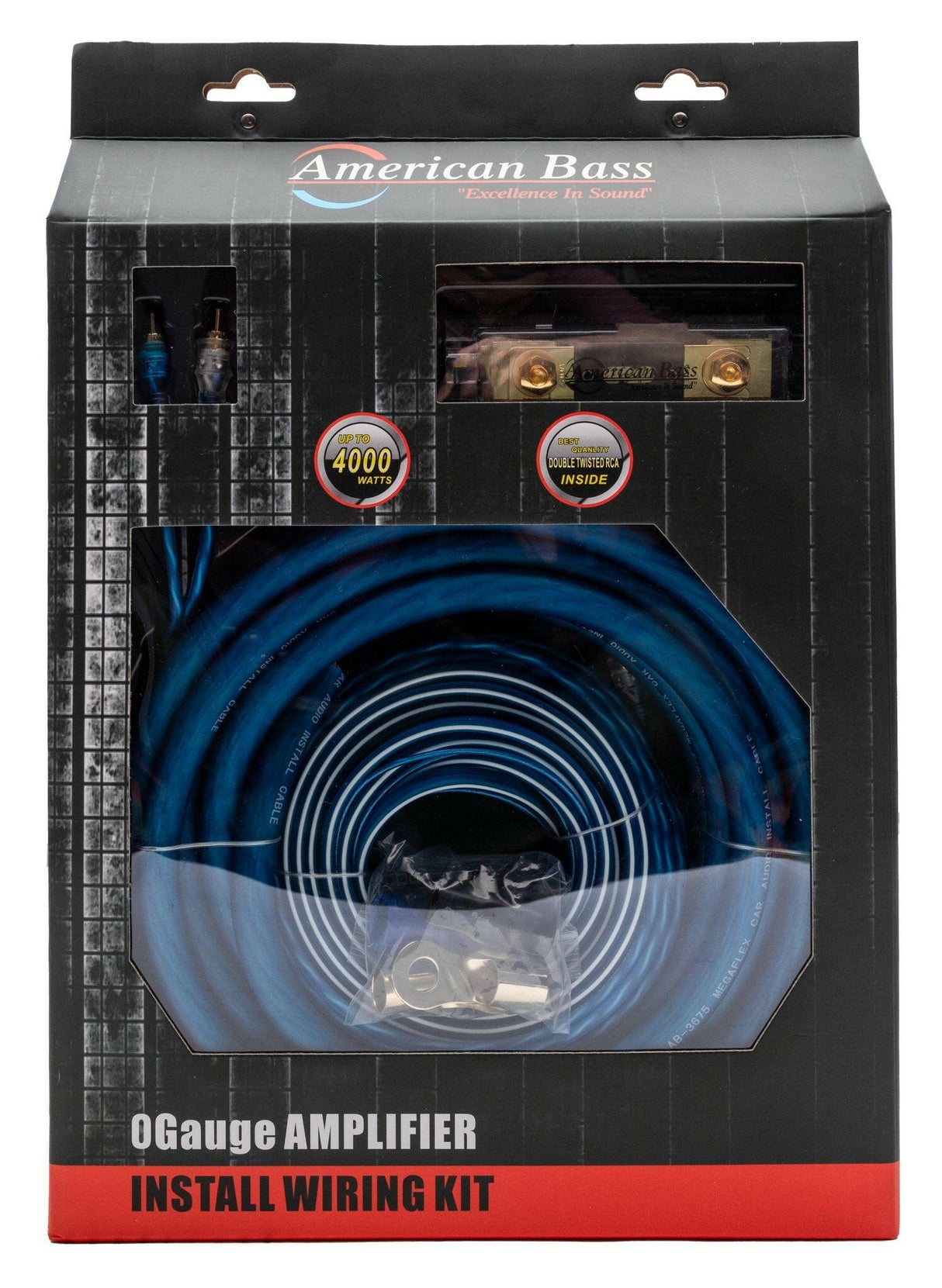 American Bass 0 Gauge Complete CCA (Copper Clad Aluminum) Amplifier Wiring Kit - Car Audio Amp Install Kit with Power, Ground & RCA Cables