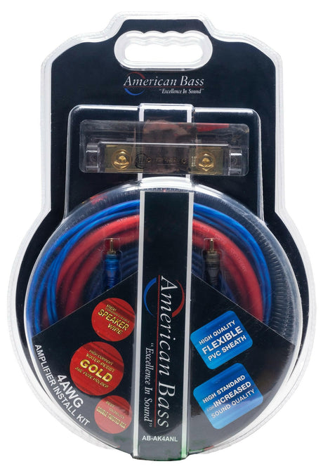 American Bass 4 Gauge Complete CCA (Copper Clad Aluminum) Amplifier Wiring Kit - Car Audio Amp Install Kit with Power, Ground & RCA Cables