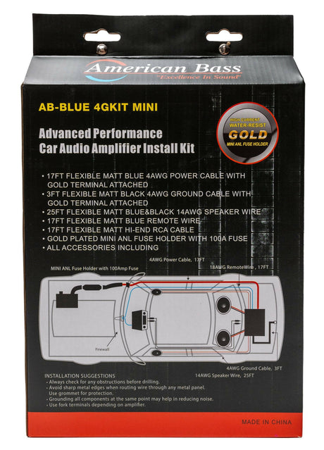 American Bass 4 Gauge Complete CCA (Copper Clad Aluminum) Amplifier Wiring Kit - Car Audio Amp Install Kit with Power, Ground & RCA Cables