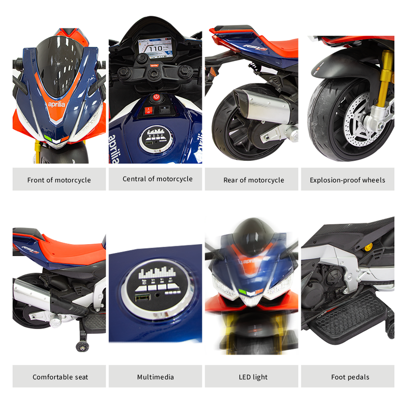 Aprilia 12V Electric Motorcycle for Kids - 2 Wheels, Ages 3-10