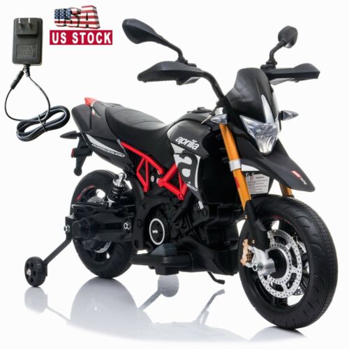 Aprilia Licensed Electric Kids Ride-On Motorcycle with Training Wheels - 12V Battery Powered