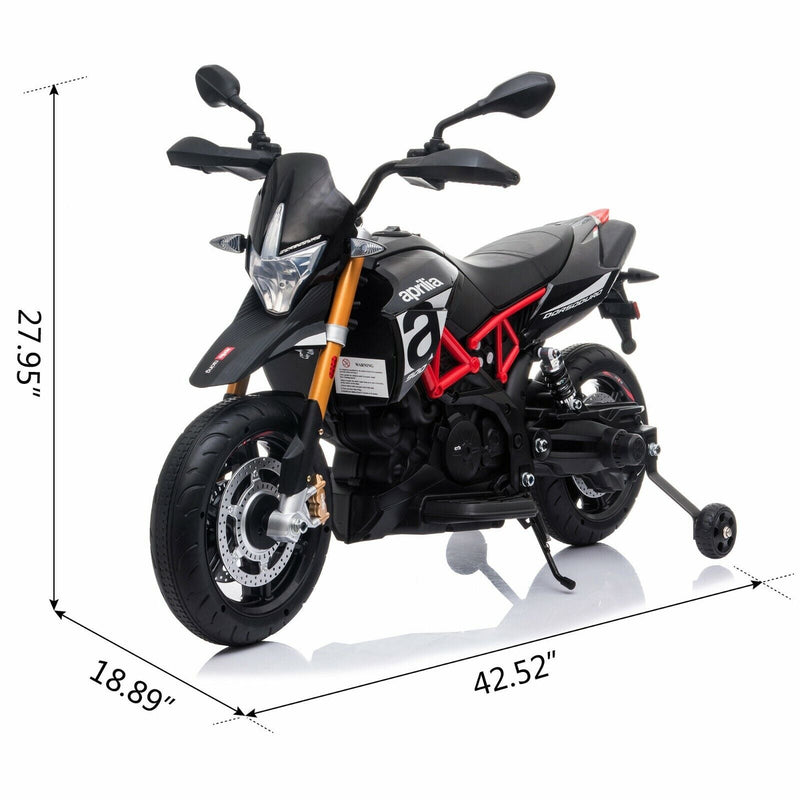 Aprilia Licensed Electric Kids Ride-On Motorcycle with Training Wheels - 12V Battery Powered