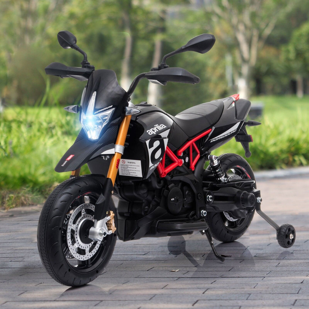 Aprilia Licensed Electric Kids Ride-On Motorcycle with Training Wheels - 12V Battery Powered