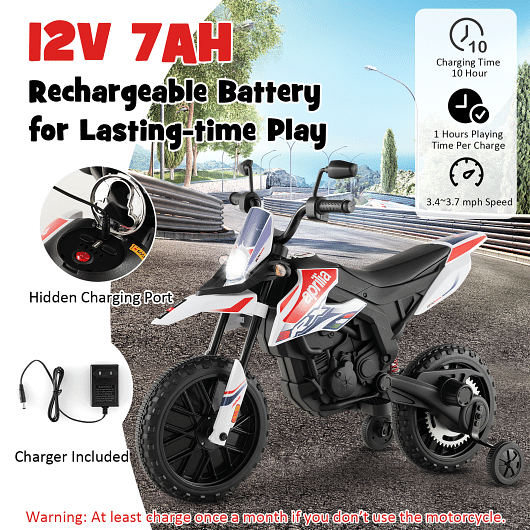 Aprilia Licensed Kids Ride On Motorcycle with 2 Training Wheels in White