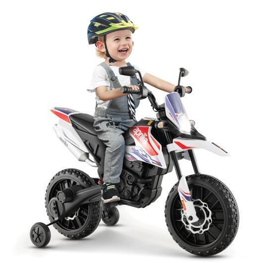 Aprilia Licensed Kids Ride On Motorcycle with 2 Training Wheels - White, Built to Last