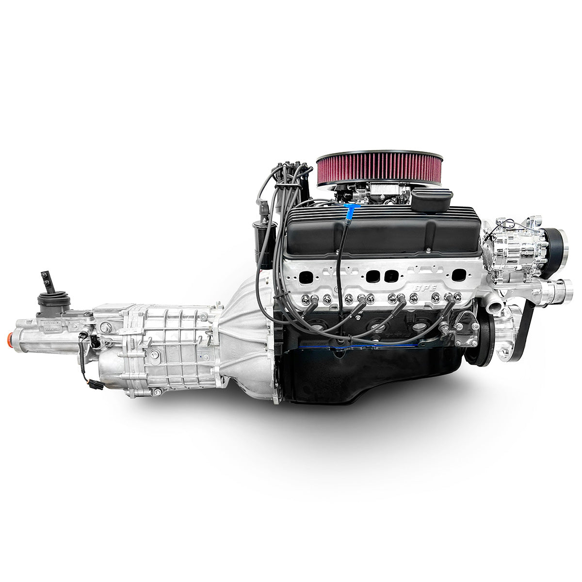 GM Small Block Compatible 400 c.i. Engine and TKX Manual Transmission - 500 Horsepower - Standard Edition Builder Series - Polished Pulley Kit - Fuel Injected