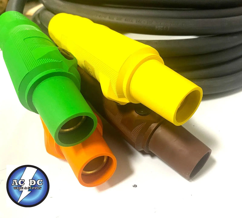 2/0 SC CABLE 4 WIRE 300 AMP 480v W/ FEMALE HUBBELL SERIES 16 CAM LOCK 5' TAILS ACDCWIREANDSUPPLY