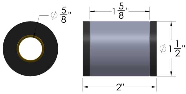 DOM Sleeve & Poly Bushing  2 Inch Mounting Width 5/8" Bolt Hole