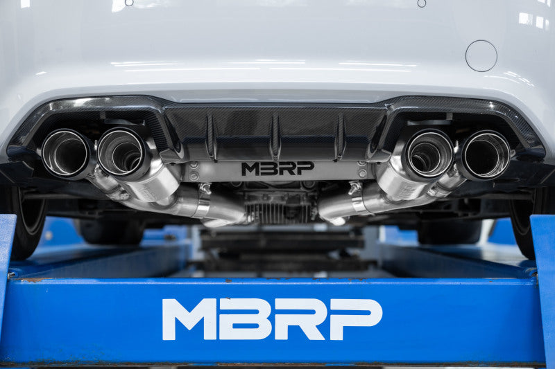 MBRP 18-22 BMW M2 Competition 3.0L T304 SS 3in Resonator-Back Exhaust Quad Rear w/ Carbon Fiber Tips