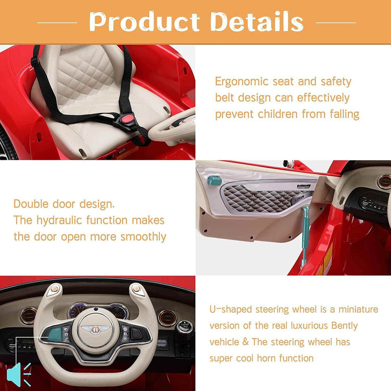 Bentley Kids Electric Ride On Car Toy Racer with 2-Speed and Remote Control - Licensed US Version