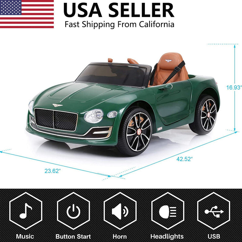 Bentley Style 12V Electric Ride-On Car with Remote Control and LED Lights for Kids