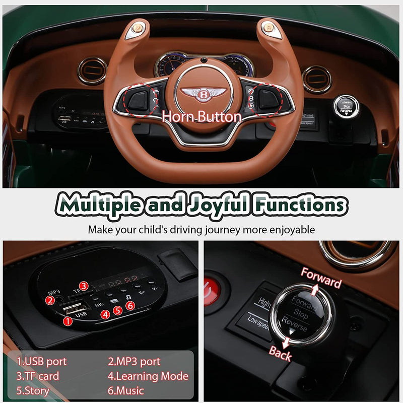 12V Kids Electric Ride on Car with Remote Control and LED Lights - Bentley Style Toy Gift
