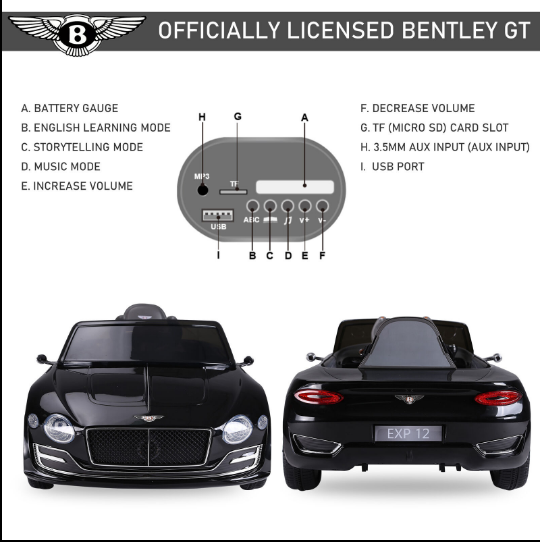 Bentley Style EXP-12 Kids Electric Ride on Car with Parental Remote Control - Licensed 12V Toy Vehicle