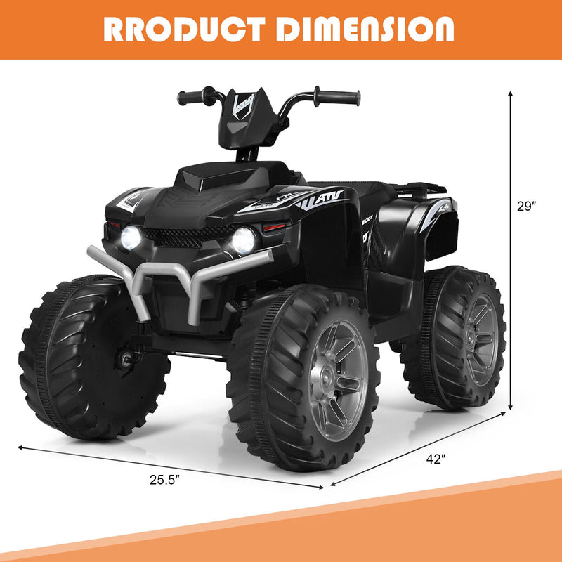 Black 12V Kids ATV Quad Ride On Car with LED Light and Music Toy