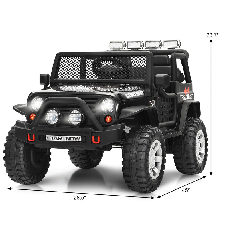 Black 12V Kids Ride On Truck with Remote Control & Lights - Electric Car for Endless Fun!