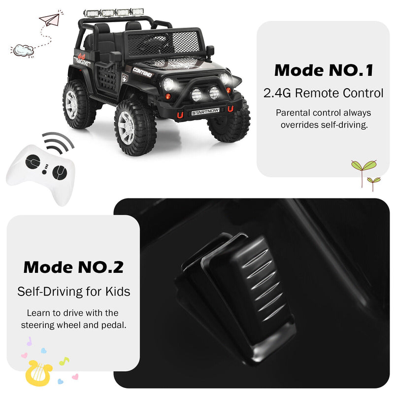 Black 12V Kids Ride On Truck with Remote Control & Lights - Electric Car for Endless Fun!