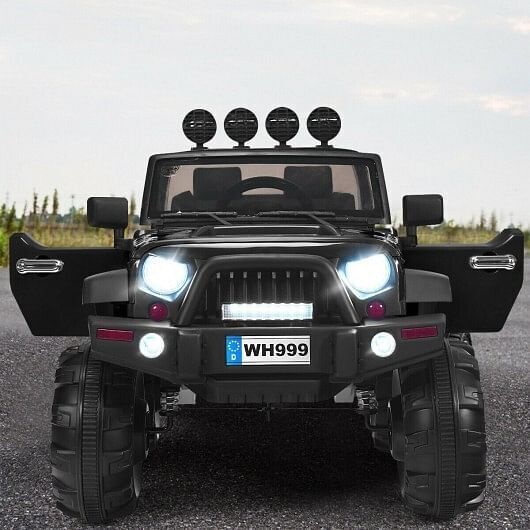 Black 12V Kids Ride On Truck with Remote Control and Double Magnetic Door