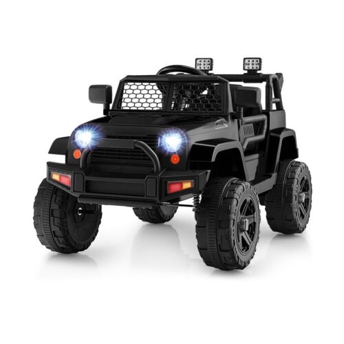 Black 12V Kids Ride On Truck with Remote Control, Music, and Lights