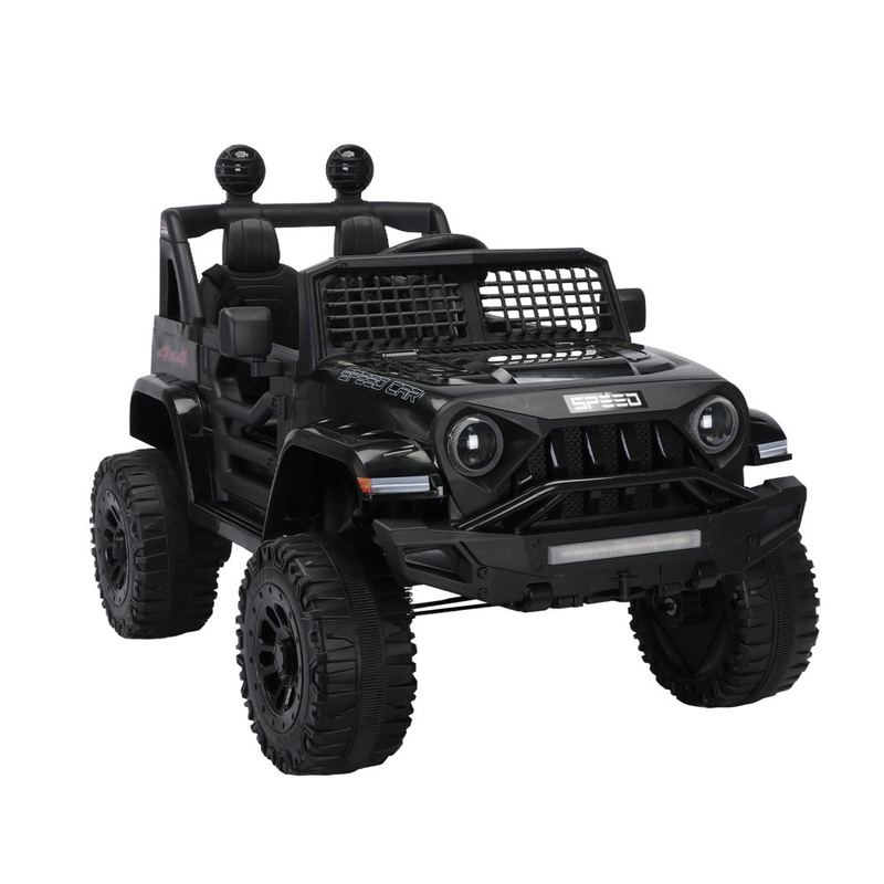 Black 12V Ride-On Truck for Kids with Remote Control, LED Lights, and Safety Belt