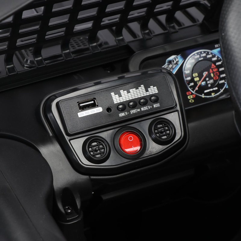 Black 12V Ride-On Truck for Kids with Remote Control, LED Lights, and Safety Belt