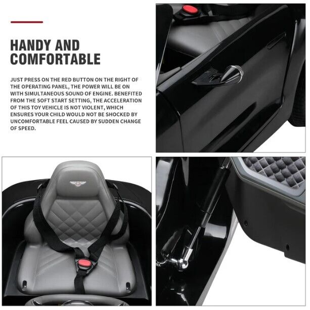 Black Bentley 12V Ride-On Car with Parental Remote Control - 2 Speeds for Ages 3-6